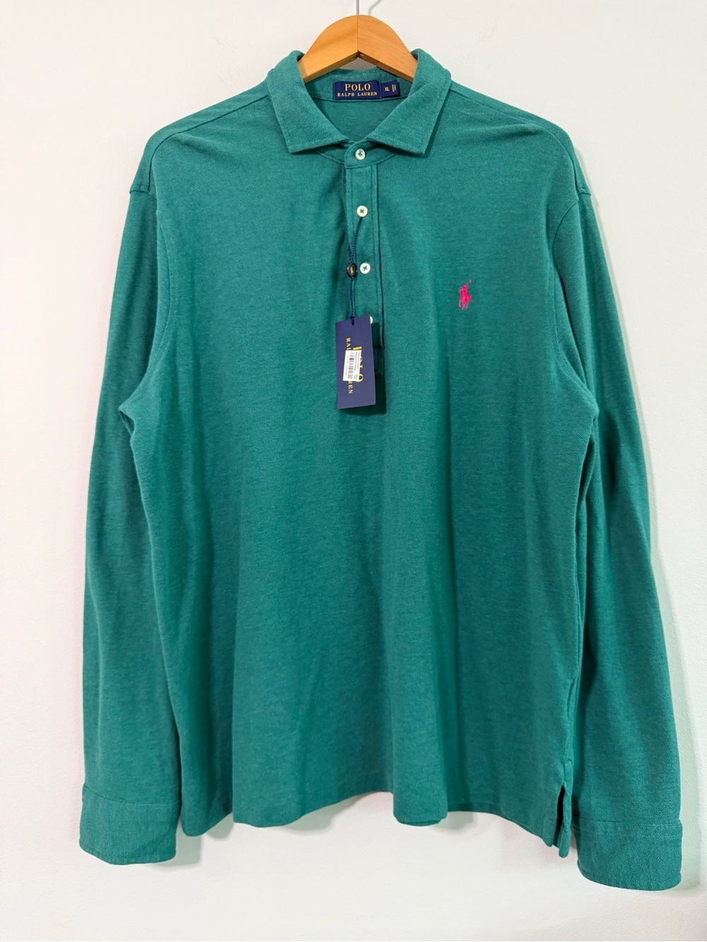 Polo Ralph Lauren Salisbury Green Long Sleeve Mesh Polo Pink Pony Classic Fit XL